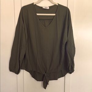 Carly Jean Los Angeles Olive Green V-Neck Blouse